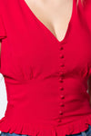 Ruffl Slv V-neck Smocking Woven Top