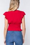 Ruffl Slv V-neck Smocking Woven Top