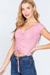Short Slv Ruched Rib Knit Top