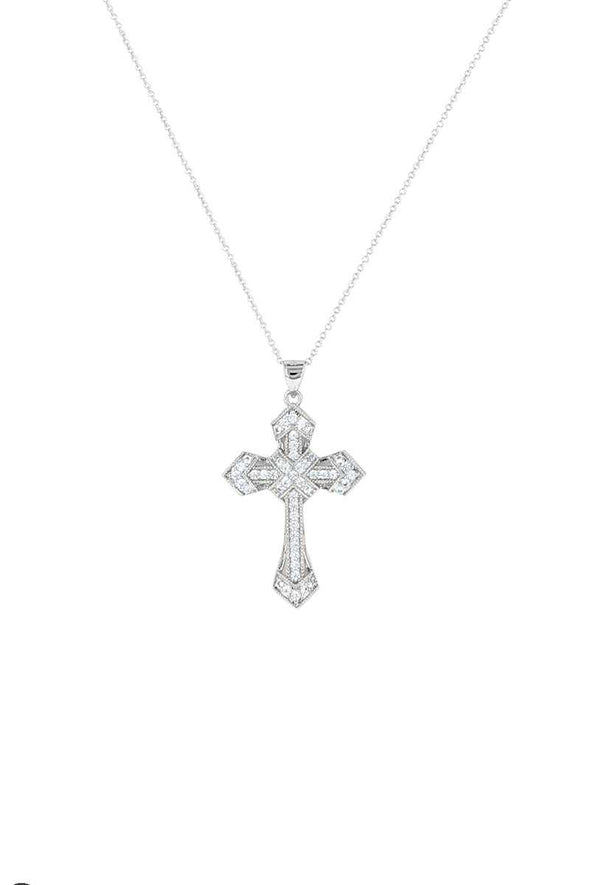Metal Chain Rhinestone Cross Pendant Necklace