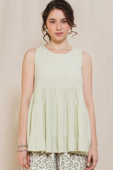 Solid Dotted Knit Sleeveless Babydoll Tank Top
