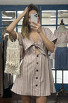 So 90s! Striped Self-tie Front Detail Short Sleeve Button Down Mini Shirt Dress