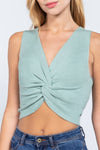 Sleeveless V-neck Twist Knot Knit Top