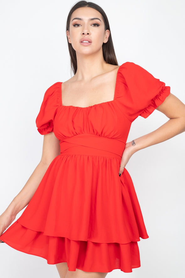 Puff Sleeves Frill Dress