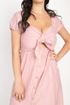 Front Tie Cutout Smocked Dress