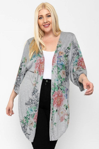 Floral Print, Long Body Cardigan