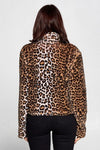 Short Open Front Leopard Print Collar Coat