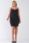 Plus Size Sleeveless Silky Cowl Neck Bodycon Cami Mini Dress