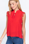 Lace Slv China Colllar Woven Top