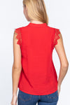 Lace Slv China Colllar Woven Top