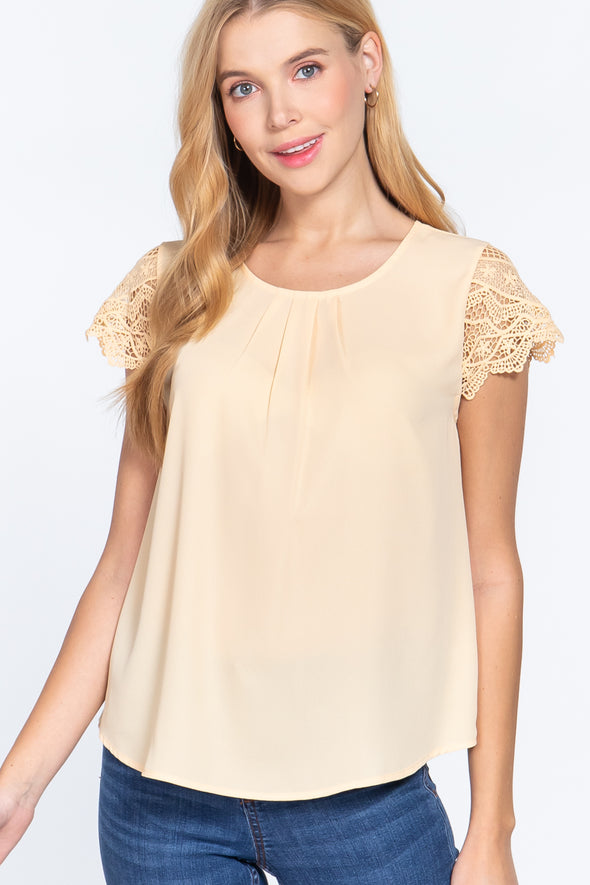 Scallop Lace Slv Woven Top