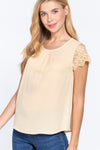 Scallop Lace Slv Woven Top