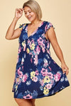 plus Size Floral Venechia Printed Deep V Neckline Swing Dress