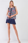 Red Multi Geometric Print Sleeveless Round Neck Loose Fit Top