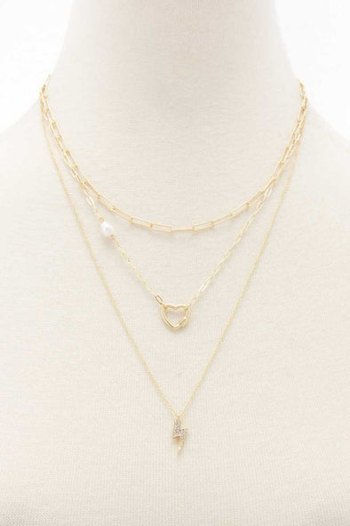 Heart Charm Oval Link Layered Necklace