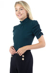 Ruched Sleeve Mock Neck Top