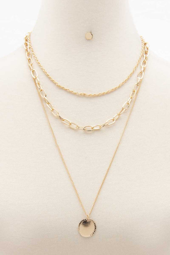 Coin Charm Oval Link Layered Necklace