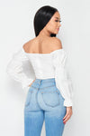 Poplin Off Shoulder Ribbed Corset Top