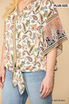Paisley Printed V-neck Top With Front Tie