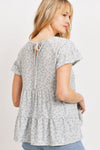 Dot Textured Print Jersey Ruffled Short Sleeve Top