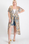 Short Sleeves Long-line Printed Mesh Open Cardigan