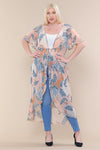 Short Sleeves Long-line Printed Mesh Open Cardigan