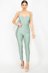 Solid Skinny Cinched Sweetheart Jumpsuit