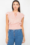 Floral Flutter Sleeves Smocked Top