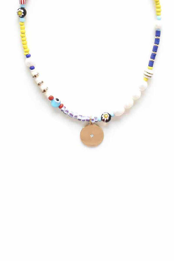 Multi Bead Round Pendant Necklace
