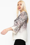 Cheetah Print Top Featuring A Round Neckline And 3/4 Bell Sleeves