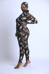 Printed Mesh Jumpsuit With Headpiece
