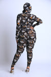Printed Mesh Jumpsuit With Headpiece