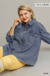 Chest Pockets Collar Button Down Denim Jacket With Unfinished High Low Hem