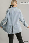 Chest Pockets Collar Button Down Denim Jacket With Unfinished High Low Hem