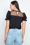 Dot Mesh Ruffled Sleeve Blouse