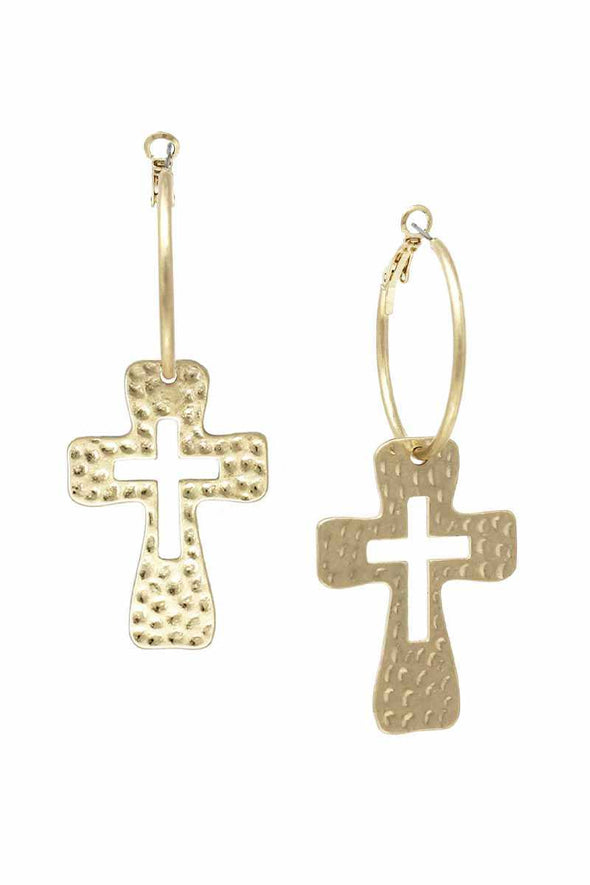 Metal Cross Dangle Hoop Earring