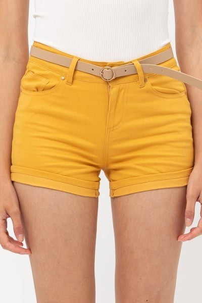 High Rise 5 Pockets Roll Up Hem Shorts