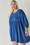 Plus Solid Round Neck Mini Dress