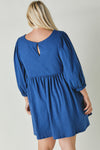 Plus Solid Round Neck Mini Dress