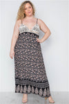 Plus Size Black Multi Crochet Cami Paisley Print Maxi Dress