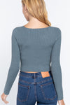 V-neck Front Knotted Crop Sweater