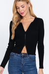Rib Sweater Top W/front Zipper