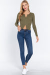 Rib Sweater Top W/front Zipper