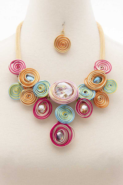 Chunky Colorful Swirl Bead Necklace