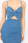 Twisted Front Cutout Denim Dress