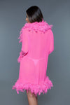 Sheer Short Length Robe With Chandelle Boa Feather Trim