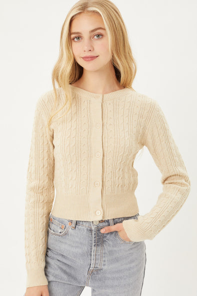 Buttoned Cable Knit Cardigan Long Sleeve Sweater