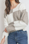 Round Neck Color Block Long Sleeve Sweater