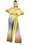 Plus Gradient Off Shoulder Waist Tie Jumpsuit