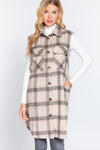 Notched Collar Brushed Plaid Vest